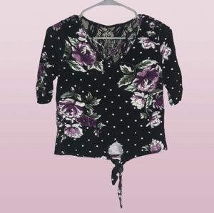 No Bounderies XS Floral & Black Short- Sleeve Shirt